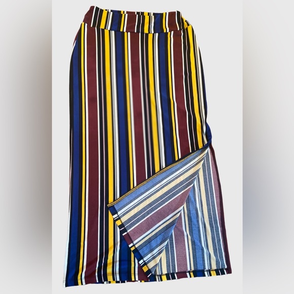 Taupe Satin Stripe Midi Skirt - Picture 2 of 2